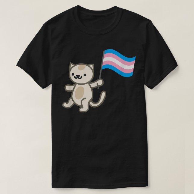 Pride Cat Holding Transgender Flag  T-Shirt (Design Front)