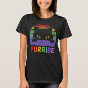 Pride Cat Purride Gay LGBTQ Rainbow Flag Retro Sty T-Shirt