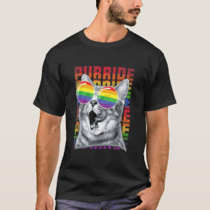 Pride Cat Purride Gay Lgbtq Rainbow Flag Retro Sty T-Shirt