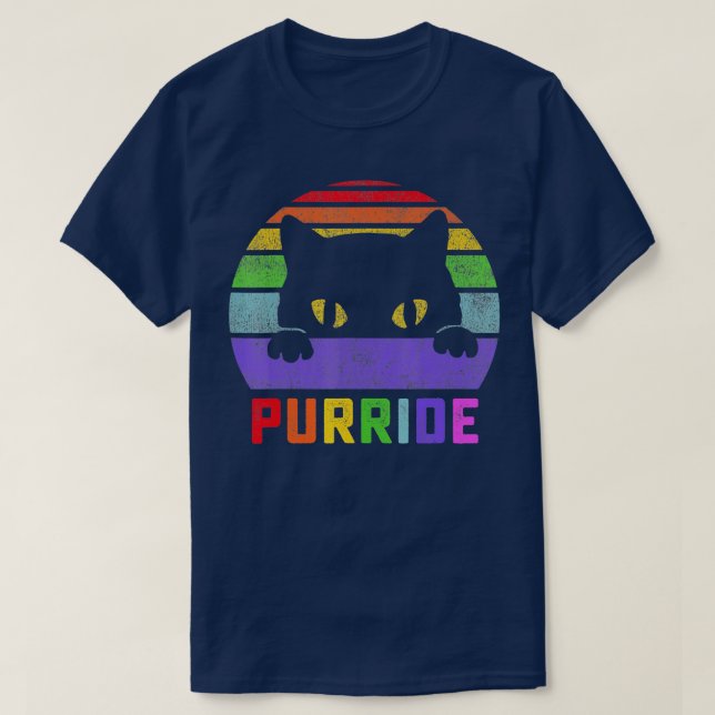 Pride Cat Purride Gay LGBTQ Rainbow Flag Retro Sty T-Shirt (Design Front)