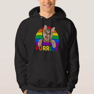 Pride Cat Purride Gay Lgbtq Rainbow Retro Style Hoodie