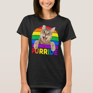 Pride Cat Purride Gay Lgbtq Rainbow Retro Style T-Shirt