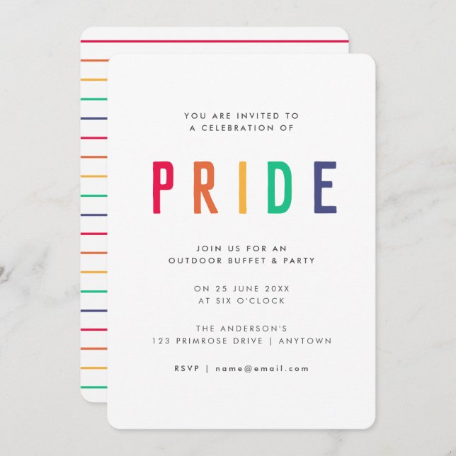Pride Celebration | LGBTQ Gay Modern Rainbow Party Invitation (Front/Back)