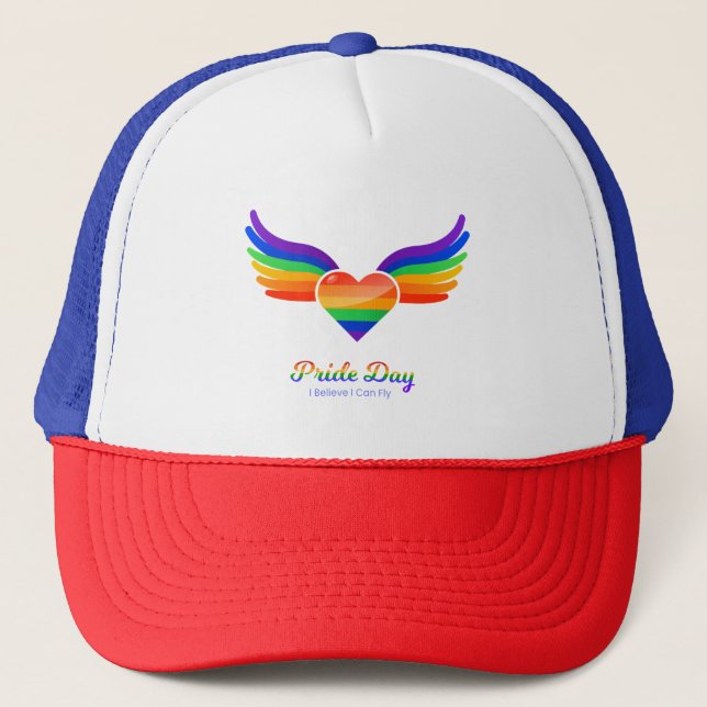 Pride day Heart Wing I Believe I Can Fly  Trucker Hat (Front)