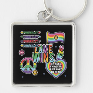 Pride day. Love wins. I'm queer and have no fear. Key Ring