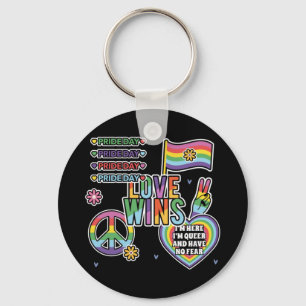 Pride day. Love wins. I'm queer and have no fear. Key Ring