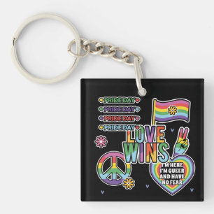 Pride day. Love wins. I'm queer and have no fear.  Key Ring
