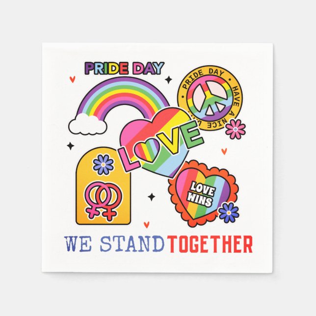 Pride Day We Stand Together LGBT Love Rainbow Napkin (Front)