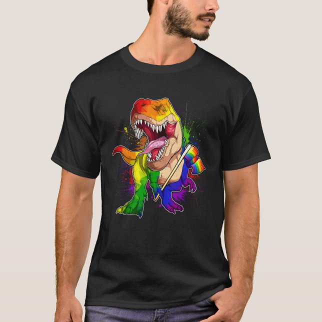 Pride Dinosaur LGBT Gay Lesbian Transgender Trans  T-Shirt (Front)