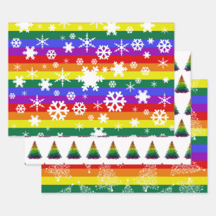 Pride Flag Christmas Tree Snowflake Pattern Wrapping Paper Sheet