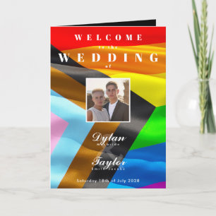 Pride Flag Gay Wedding Photo Typography Folded Program