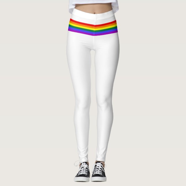 Pride flag rainbow custom Leggings white (Front)