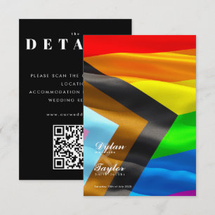 Pride Flag Typography Black Gay Wedding Details Enclosure Card