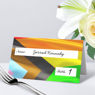 Pride Flag Typography Wedding Folded Place Card