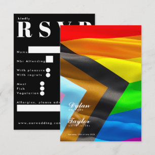 Pride Flag Typography Wedding Traditional RSVP Card