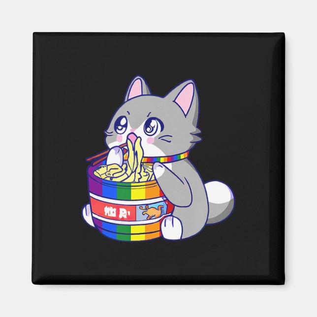 Pride Flag with Anime Pride Cat with a Cat Eating  Magnet (Front)