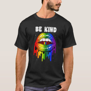 Pride Gay Be Kind Lesbian Lgbt Rainbow Lips Graphi T-Shirt