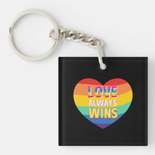 Pride gay- love always wins. Rainbow color. Key Ring