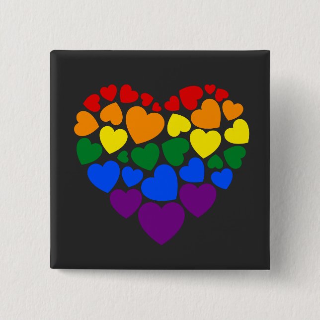 Pride- gay rainbow colour heart for love          15 cm square badge (Front)