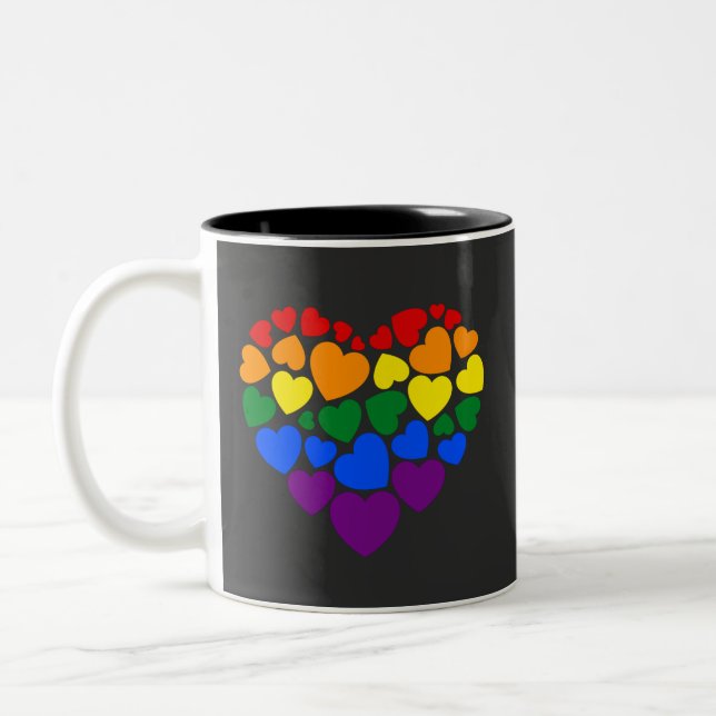 Pride- gay rainbow colour heart for love           Two-Tone coffee mug (Left)
