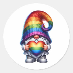 Pride Heart Gnome Classic Round Sticker