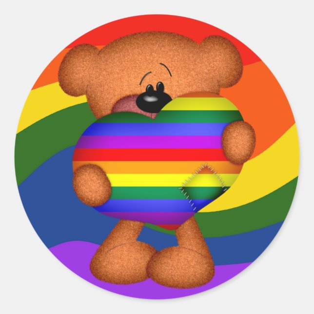 Pride Heart Teddy Bear Classic Round Sticker (Front)