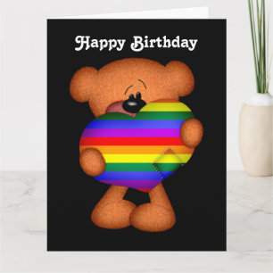 Pride Heart Teddy Bear Happy Birthday Card