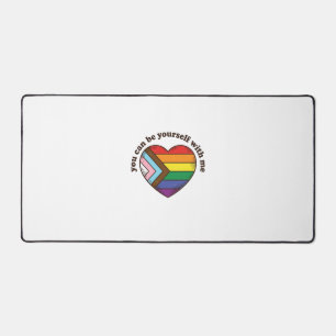 Pride Heart You Can Be Yourself With Me Shirt Desi Desk Mat