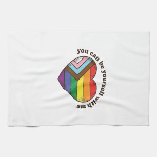 Pride Heart You Can Be Yourself With Me Shirt Desi Tea Towel