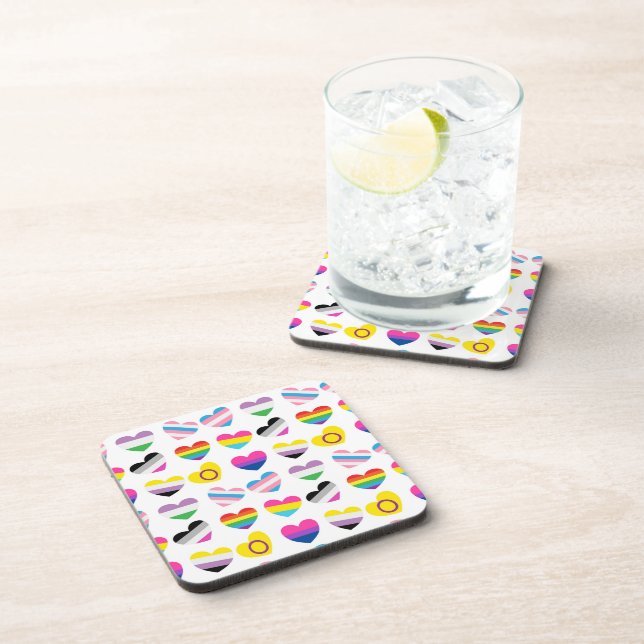 Pride Hearts Cork-Backed Coasters (Right Side)