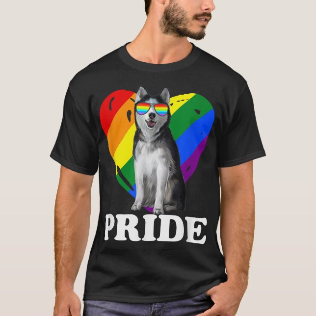 Pride Husky LBGT With Heart Costumed  T-Shirt (Front)