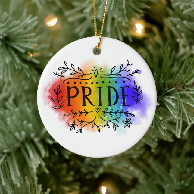 Pride in Watercolor Ceramic Ornament (Tree)