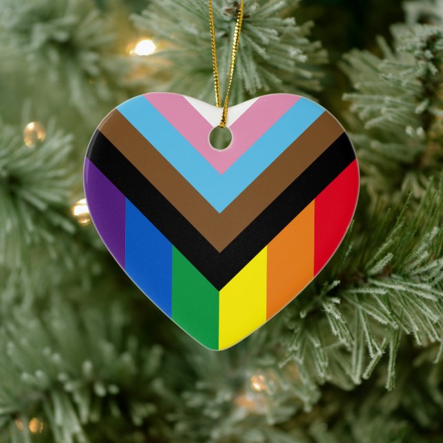 Pride Inclusive rainbow Lgbtq gay diversity heart Ceramic Ornament (Tree)