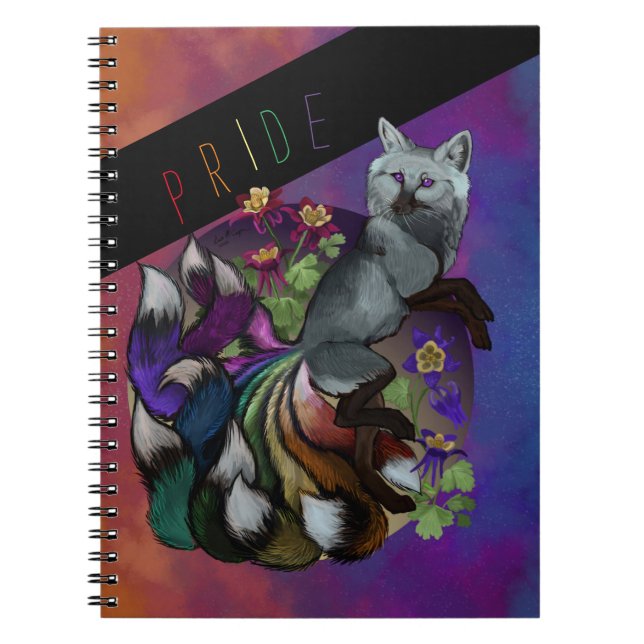 Pride Kitsune and Columbine Flowers  Notebook (Front)