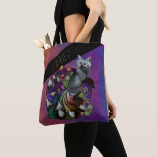 Pride Kitsune and Columbine Flowers Tote Bag