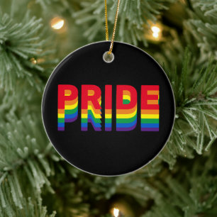 Pride lgbt lgbtq queer gay rainbow black ceramic ornament