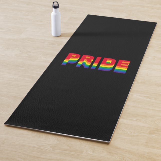 Pride lgbt lgbtq queer gay rainbow colours black yoga mat (In Situ)