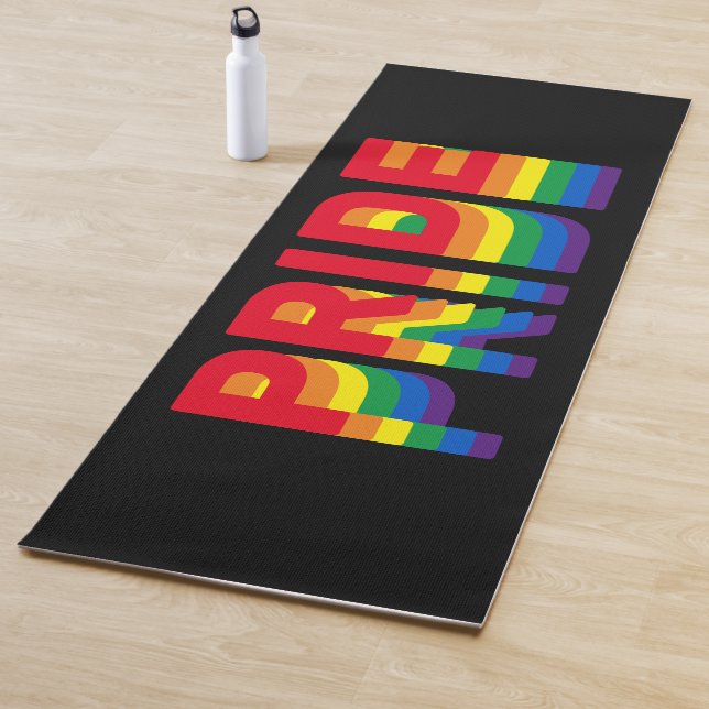 Pride lgbt lgbtq queer gay rainbow retro black yoga mat (In Situ)