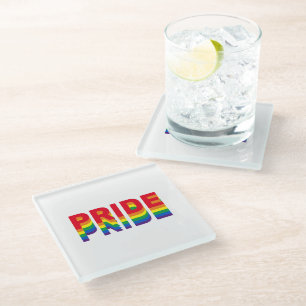 Pride lgbt lgbtq queer gay rainbow retro colours glass coaster