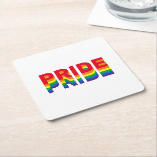 Pride lgbt lgbtq queer gay rainbow retro colours square paper coaster