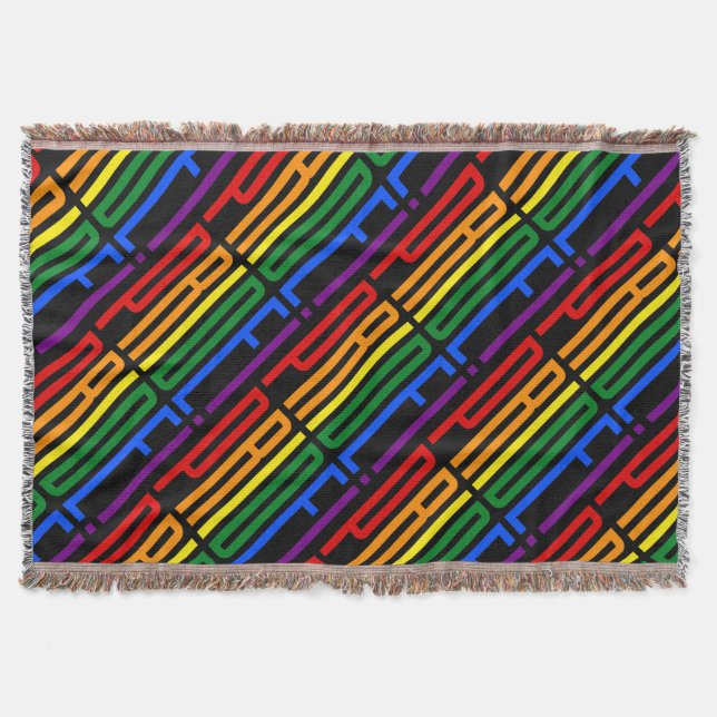 Pride! LGBT Rainbow Flag Colours Typography Patter Throw Blanket (Front)