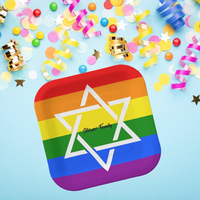 Pride LGBT Rainbow Flag Jewish Gay  Paper Plate (Creator Uploaded)