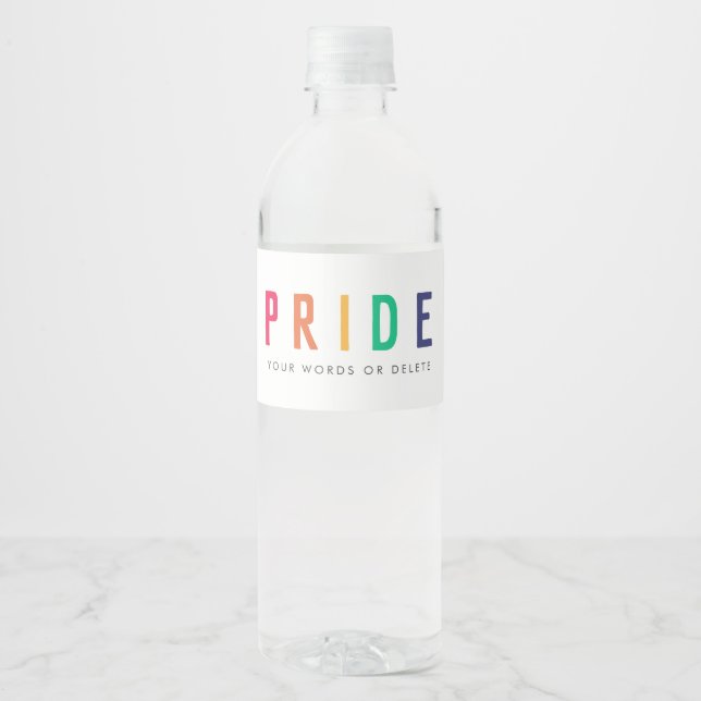 Pride | LGBTQ Gay Modern Rainbow Water Bottle Label (Front)