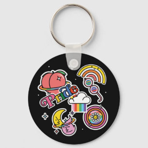Pride+LGBTQ. Love pride. Rainbow heart with flower Key Ring