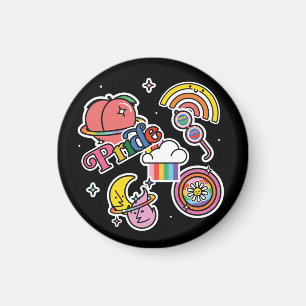 Pride+LGBTQ. Love pride. Rainbow heart with flower Magnet