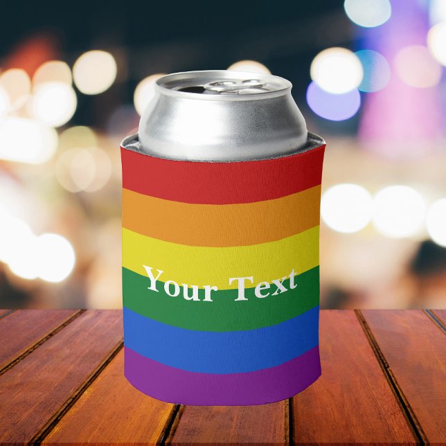 Pride LGBTQ Rainbow Flag Custom Text Can Cooler (Creator Uploaded)