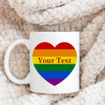 Pride LGBTQ Rainbow Heart Flag Custom Text Coffee Mug<br><div class="desc">Add your text, and easily create your personalised pride coffee mug. Click CUSTOMIZE FURTHER to change the text colour or font. You can TRANSFER this DESIGN on other Zazzle products and adjust it to fit most of the Zazzle items. You can also click the CUSTOMIZE button to add, delete or...</div>