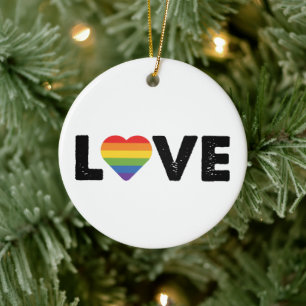 Pride Love is Love Gay Equality Rainbow LGBTQ  Ceramic Ornament