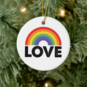 Pride Love is Love Gay Equality Rainbow LGBTQ  Ceramic Ornament