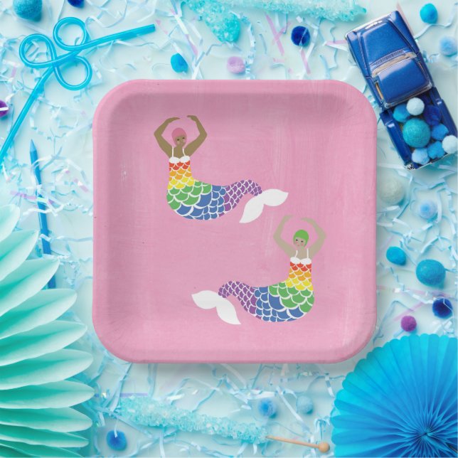 Pride Mermaid Rainbow Flag Tail LGBT Party  Paper Plate (Party)
